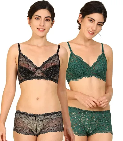 Stylish Self Pattern Lingerie Set For Women- Pack Of 2