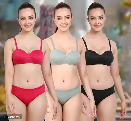 Stylish Cotton Bra And Panty Set For Women Pack Of 3