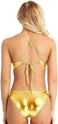 Stylish Golden Satin Self Pattern Bra And Panty Set For Women-thumb1