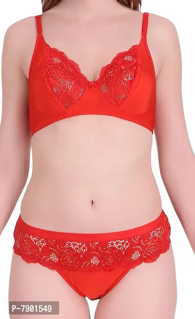Fashion Comfortz Women&rsquo;S Girls Lace Lycra Spandex (4Way) Bikini Set for Women|Womens Girls Ladies Undergarments|Bra Panty Set for Women with Sexy Red-thumb5