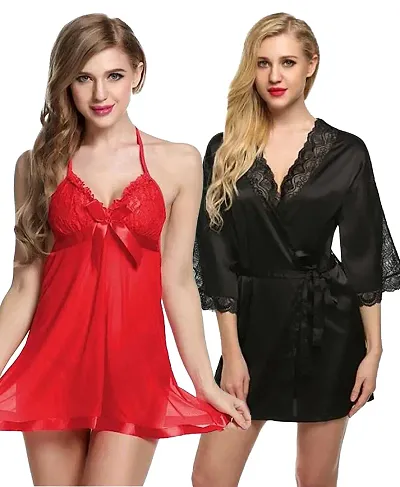 Pack Of 2 Stylish Net Bridal Babydolls/Sexy Night Dress Combo For Women