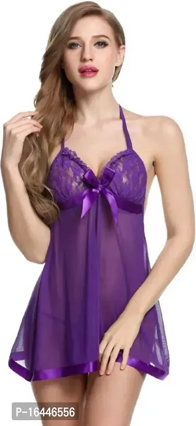Stylish Purple Net Lace Baby Dolls For Women-thumb0