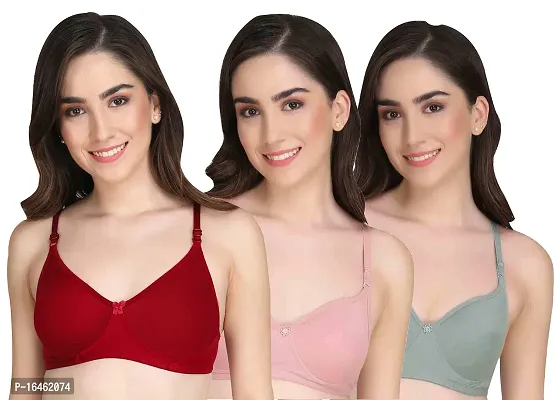 Stylish Multicoloured Cotton Solid Bras For Women Pack Of 3