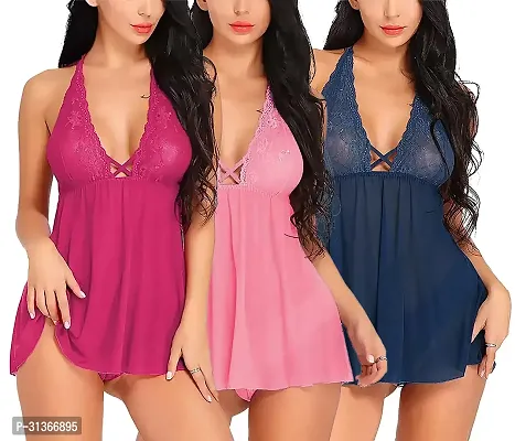 Designed Babydoll Sexy Lingerie Set for Honeymoon Pack of 3