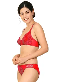 Fashion Comfortz Women Net Bra Panty Set for Lingerie Set ( Pack of 2 ) ( Color : Red,Blue ) ( Pattern : Floral Print ) ( Size : 30 ) ( SKU : Set Hira_Red,Blue )-thumb2