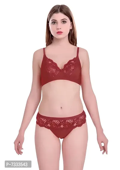 PIBU-Women's Cotton Bra Panty Set for Women Lingerie Set Sexy Honeymoon Undergarments (Color : Maroon)(Pack of 1)(Size :30) Model No : Cate SSet #CT