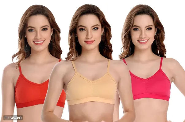 Stylish Red,Brown,Pink Cotton Solid Bras For Women Pack Of 3-thumb0