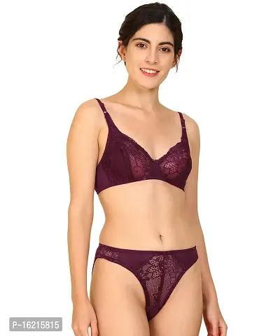 Stylish Maroon  Bra  Panty Set For Women-thumb0