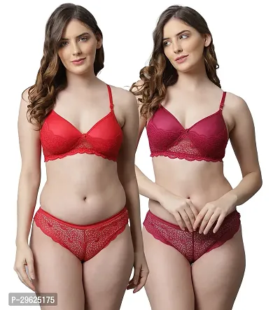 Women Cotton Bra Panty Set for Lingerie Set ( Pack of 2 ) ( Color : Red,Maroon )-thumb0