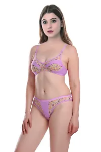 Stylish Purple Cotton Self Pattern Bra And Panty Set For Women-thumb2