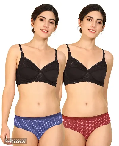 Stylish Cotton Bra And Panty Set For Women Pack Of 2-thumb0