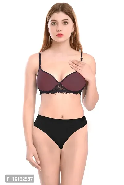 Stylish Maroon  Bra  Panty Set For Women-thumb0