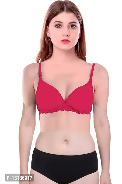 Stylish Pink Cotton Self Pattern Bra And Panty Set For Women-thumb5