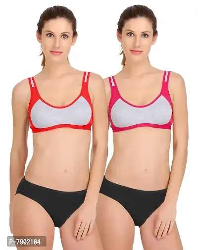 PIBU-Women's Cotton Sports Bra Panty Set for Women Lingerie Set Sexy Honeymoon Undergarments (Color : Red,Pink)(Pack of 2) Model No : SK04-thumb0