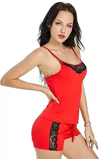 Women Red Designed Babydoll Sexy Lingerie Set Honeymoon Nighty Anniversary Night Dress-thumb3