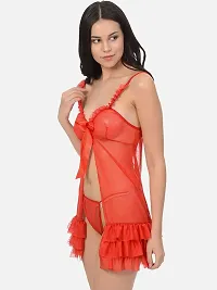 Stylish Red Net Self Design Baby Dolls For Women-thumb1