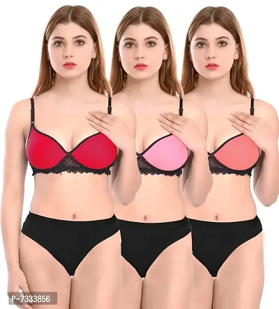 PIBU-Women's Cotton Bra Panty Set for Women Lingerie Set Sexy Honeymoon Undergarments (Color : Red,Pink,Orange)(Pack of 3)(Size :30) Model No : LPD Set