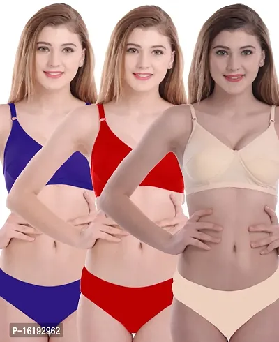 Stylish Multicoloured  Bra  Panty Set For Women Pack Of 3-thumb0