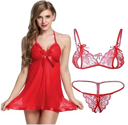 Stylish Red Net Lace Baby Dolls For Women
