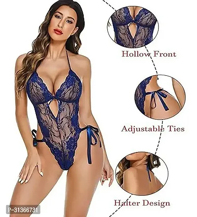 Women Blue,Red Designed Babydoll Sexy Lingerie Set Honeymoon Nighty Anniversary Night Dress-thumb5