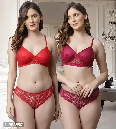 Women Cotton Bra Panty Set for Lingerie Set ( Pack of 2 ) ( Color : Red,Maroon )-thumb0