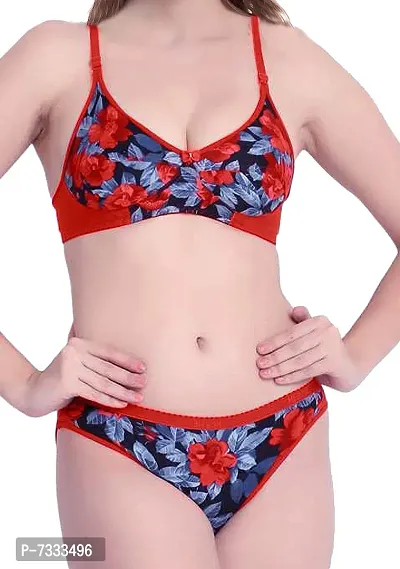 PIBU-Women's Cotton Bra Panty Set for Women Lingerie Set Sexy Honeymoon Undergarments ( Color : Red )( Pack of 1 )( Size :32) Model No : Sunflower SSet-thumb5