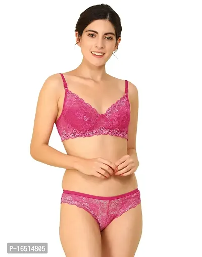 Stylish Pink  Bra  Panty Set For Women