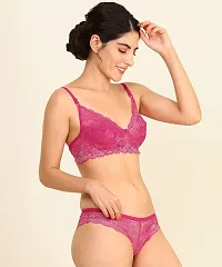 PIBU-Women's Net Bra Panty Set for Women Lingerie Set Sexy Honeymoon Undergarments ( Color : Pink,Black,Brown )( Pack of 3 )( Size :34) Model No : Net SSet-thumb1