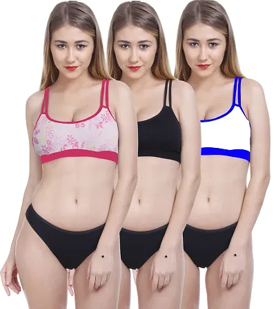 Stylish Self Pattern Lingerie Set For Women- Pack Of 3