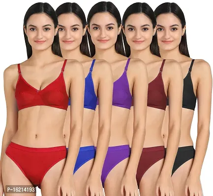 Stylish Multicoloured  Bra  Panty Set For Women Pack Of 5-thumb0