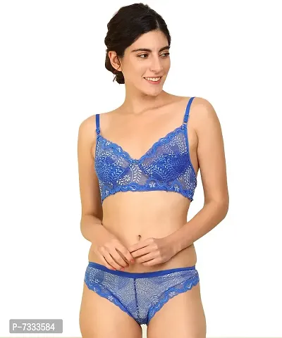 PIBU-Women's Net Bra Panty Set for Women Lingerie Set Sexy Honeymoon Undergarments ( Color : Blue )( Pack of 1 )( Size :36) Model No : Net SSet