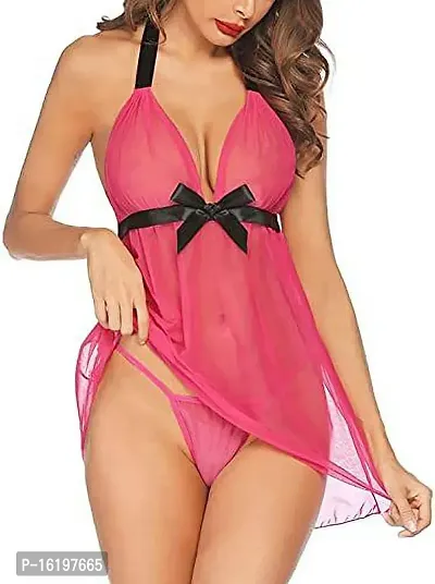 Elegant Pink Net  Baby Dolls For Women