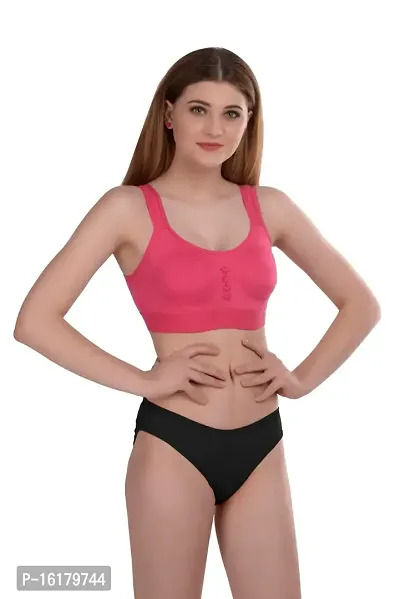 Stylish Pink Cotton Self Pattern Bra And Panty Set For Women-thumb2