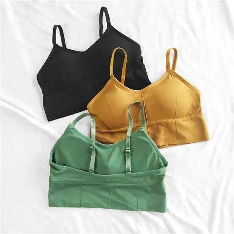 DIKKLATE Women Padded Wire Free Sports Bra Fitness Yoga Free Size (Pack of 3), Size (28-32) (Black-Yellow-Green)