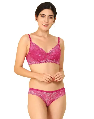 Stylish Self Pattern Bra And Panty Set For Women