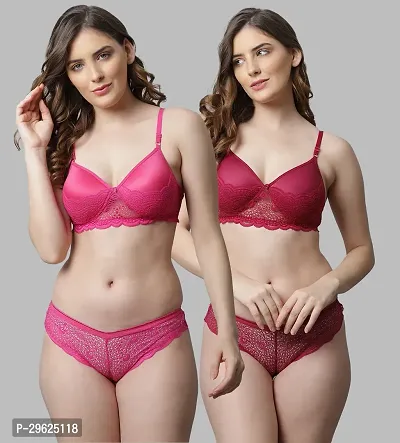 Women Cotton Bra Panty Set for Lingerie Set ( Pack of 2 ) ( Color : Pink,Maroon )-thumb0