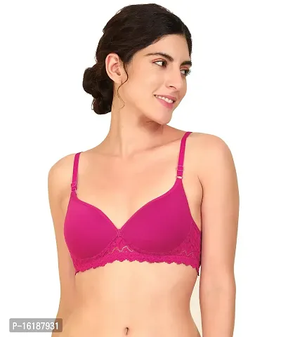 Stylish Pink Cotton Solid Bras For Women-thumb0