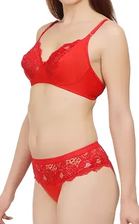 Fashion Comfortz Lingerie Set Net Bra Panties Set for Women|Honeymoon Bra Panty Set |Bra Panty Set for Women with Sexy Undergarments Pack of 1 Bra Panty Set Red-thumb2