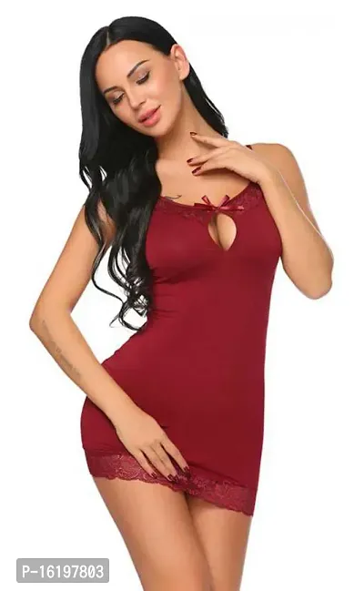 Elegant Maroon Net  Baby Dolls For Women-thumb2