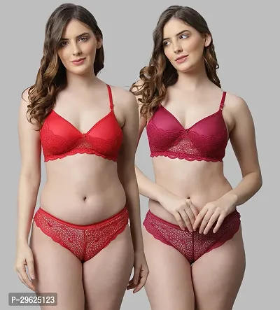 Women Cotton Bra Panty Set for Lingerie Set ( Pack of 2 ) ( Color : Red,Maroon )-thumb0