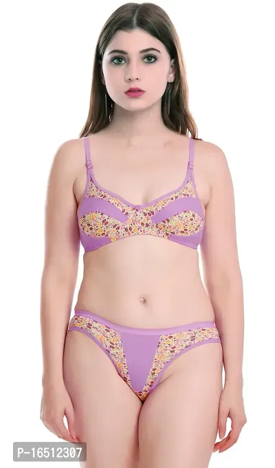 Stylish Purple  Bra  Panty Set For Women-thumb0