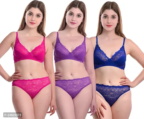 Stylish Cotton Bra And Panty Set For Women Pack Of 3