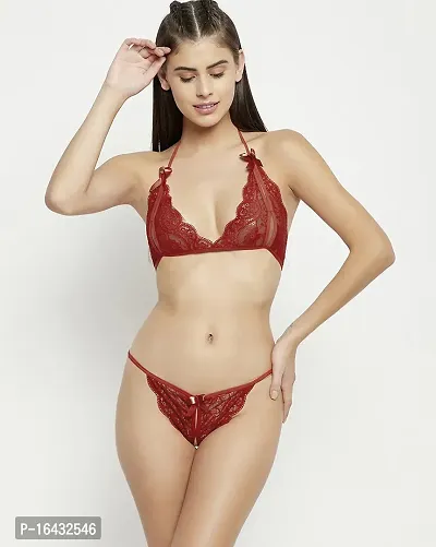 Stylish Maroon Net Lace Baby Dolls For Women