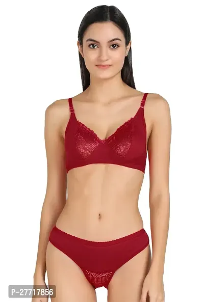 Women Cotton Bra Panty Set for Lingerie Set Pack of 1  Color : Maroon