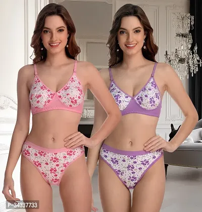 Stylish Multicoloured Cotton Lingerie Set For Women Pack Of 2