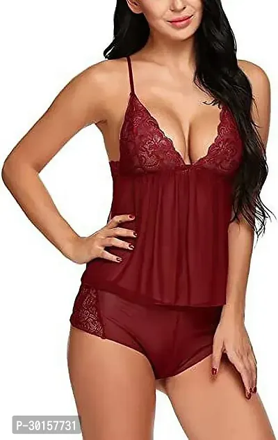 Stylish Maroon Net Bridal Baby Doll For Women-thumb4