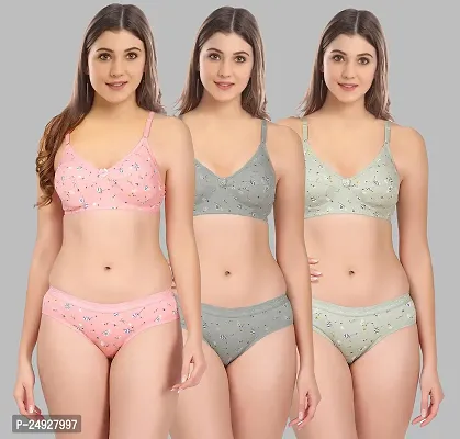 Stylish Cotton Bra And Panty Set For Women Pack Of 3-thumb0