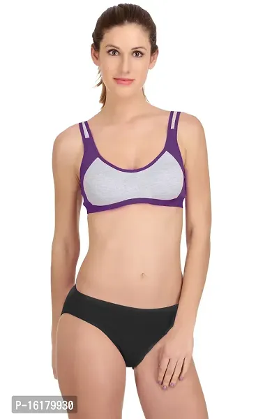 Stylish Purple Cotton Self Pattern Bra And Panty Set For Women-thumb0