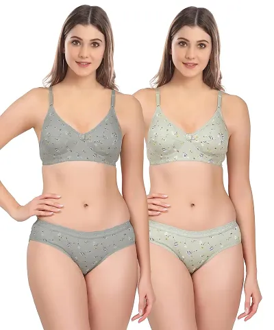 Elegant Self Pattern Bras And Panty Set For Women- Pack Of 2