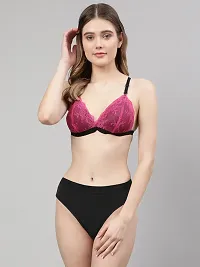 Stylish Women Maroon, Pink Net Bra Panty Set - Pack of 2-thumb3